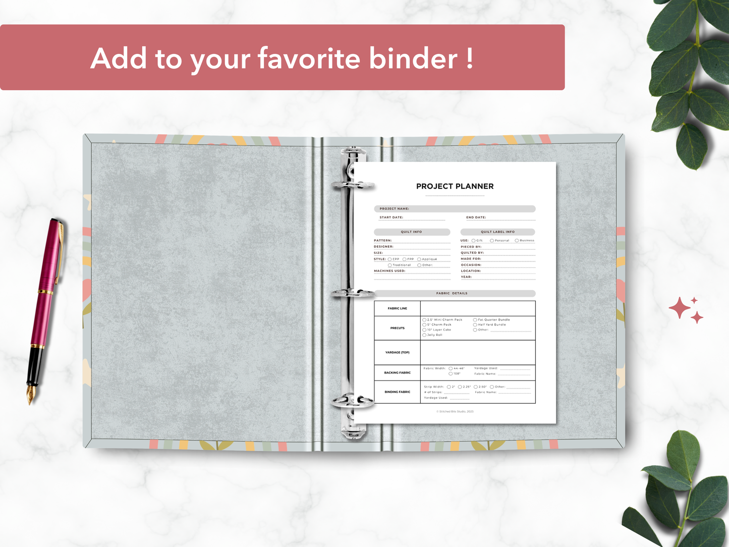 Printable Quilt Project Planner
