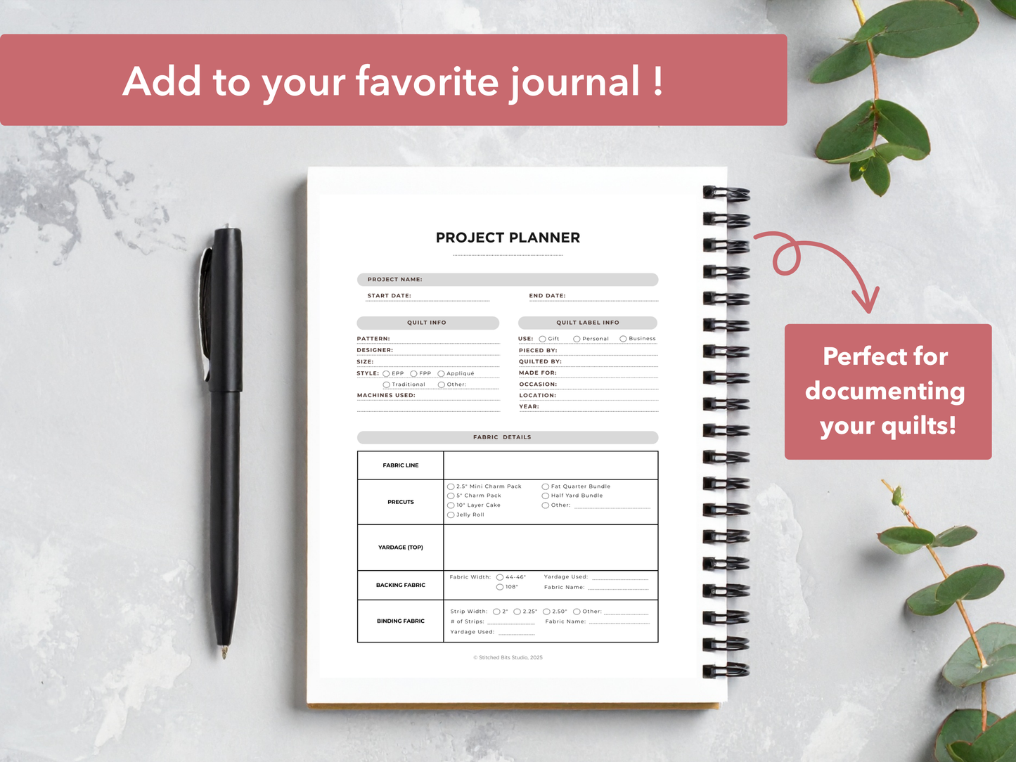 Printable Quilt Project Planner